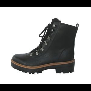 American Eagle Womens Black Vegan Leather Chunky Lace Up Lug Sole Boots Sz 9